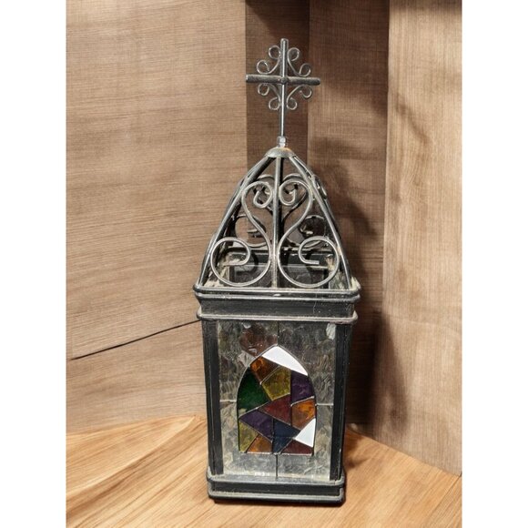 Vintage Stained Glass & Metal Lantern - Picture 3 of 12